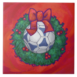 Azulejo De Cerâmica Futbal Festivo em Wreath em Vermelho