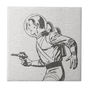 Azulejo De Cerâmica Futurista e Nostálgico Homem de Arma de Raios Retr