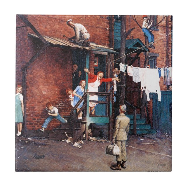 Azulejo De Cerâmica G.I. de regresso a casa. (Frente)