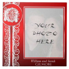 Azulejo De Cerâmica G Monograma "White Lace on Red" com Photo - Azulej