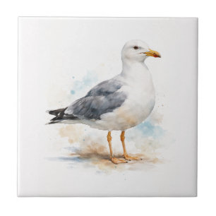 Azulejo De Cerâmica Gaivota Ave Oceano Praia Aquarela Náutica