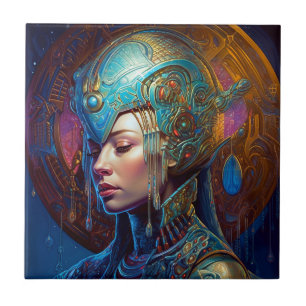 Azulejo De Cerâmica Galáctica Rainha de Ficha Científica Fantasia Arte