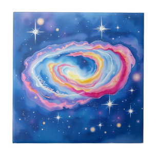 Azulejo De Cerâmica Galáxia Cores de espiral em aquarela e espumantes