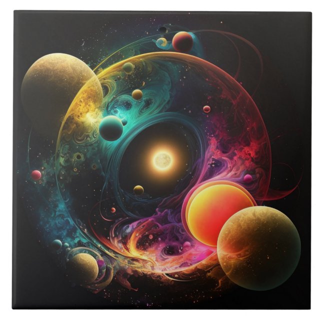 Azulejo De Cerâmica Galáxia de Aquarela Fractal (Frente)