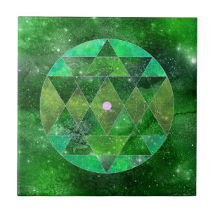 Azulejo De Cerâmica Galáxia de Mandala Verde Celta Boho - Geometria S