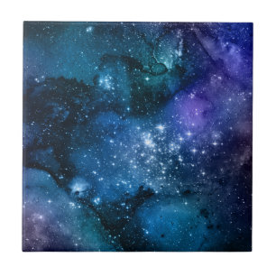 Azulejo De Cerâmica Galáxias Amantes Starry Space Blue Sky White Spark
