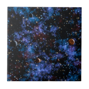 Azulejo De Cerâmica Galáxias coloridas, estrelas e planetas