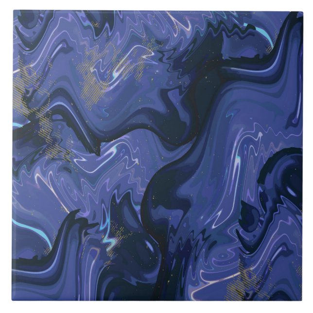 Azulejo De Cerâmica Galaxy Swirl Blue Glitter Abstrato Padrão cósmico (Frente)