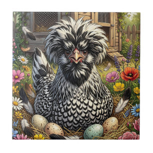 Azulejo De Cerâmica Galeria Caprichosa de Frango Polonês Preto e Branc