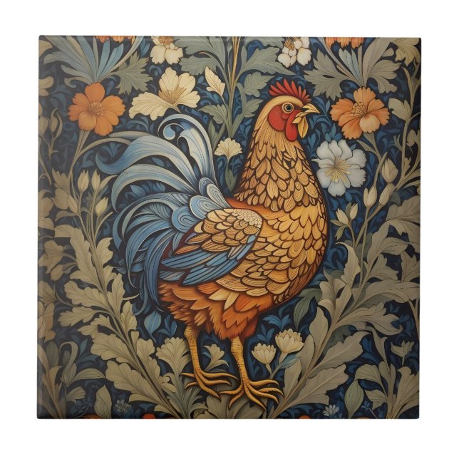 Azulejo De Cerâmica Galinha Elegante William Morris Inspirou Floral (Frente)