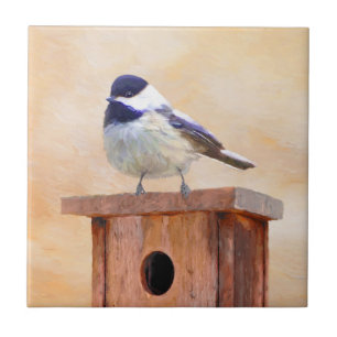 Azulejo De Cerâmica Galinha em Birdhouse Pintura Original de Pássaros