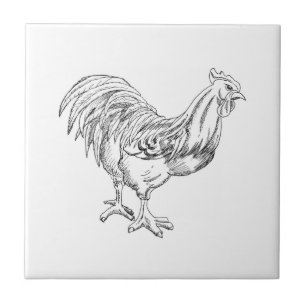 Azulejo De Cerâmica Galinha em Caneta e Tinta
