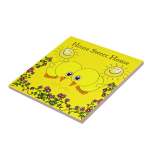 Azulejo de Cerâmica Galinha Floral Sol Lar Doce La