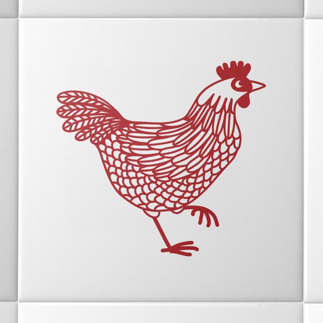 Azulejo De Cerâmica Galinha Hen (Chicken hen red and white ceramic tile)