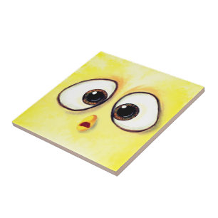 Azulejo De Cerâmica Galinha Pequena com Olhos Grandes - Arte Desenhado