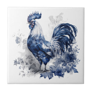 Azulejo De Cerâmica Galo de estilo Delft azul e branco com flores