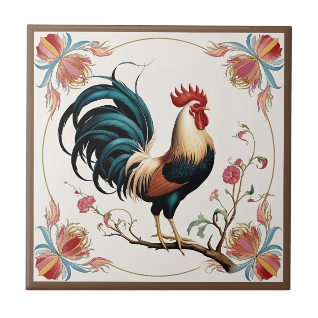 Azulejo De Cerâmica Galo em Flor (Frente)