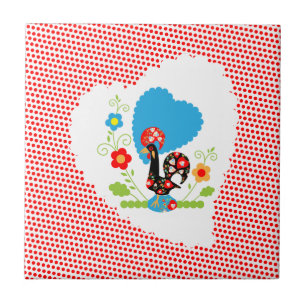 Azulejo De Cerâmica Galo português com bolinhas vermelhas