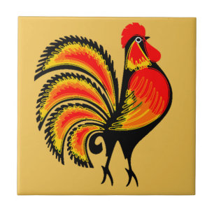 Azulejo De Cerâmica Galo Vermelho e Laranja