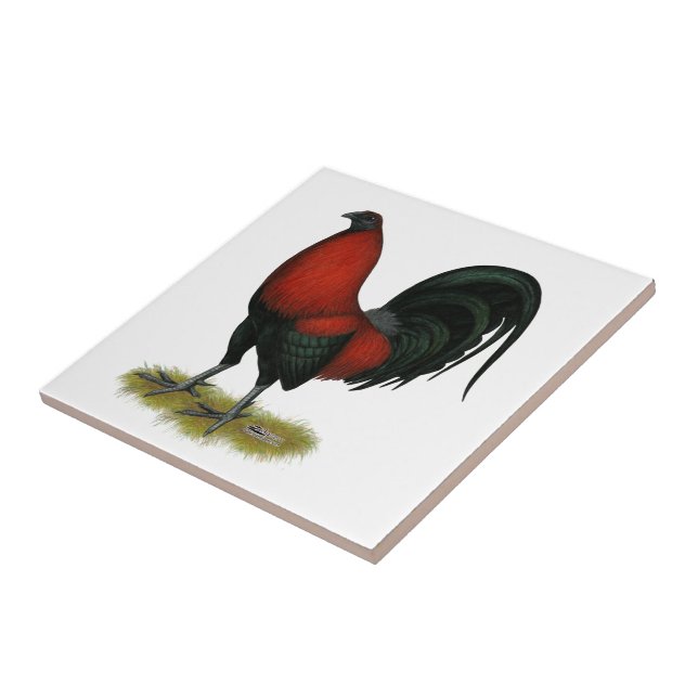 Azulejo De Cerâmica Galo Vermelho Preto BB Jogo Americano (Lateral)