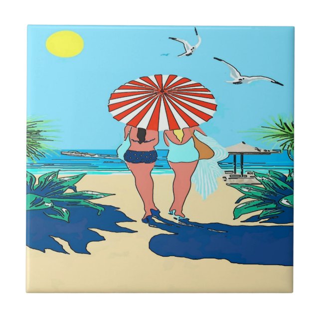 Azulejo De Cerâmica Gals on Beach (Frente)