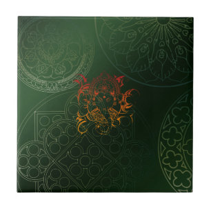 Azulejo De Cerâmica Ganesh Elephant Mandala - laranja verde Yoga Asia