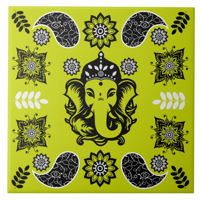Azulejo De Cerâmica Ganesha Themed Hindu Art Print (Frente)
