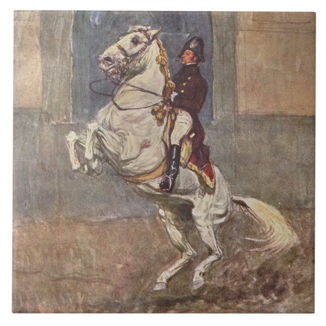 Azulejo De Cerâmica Garanhão branco Courbette de Lipizzan (Frente)