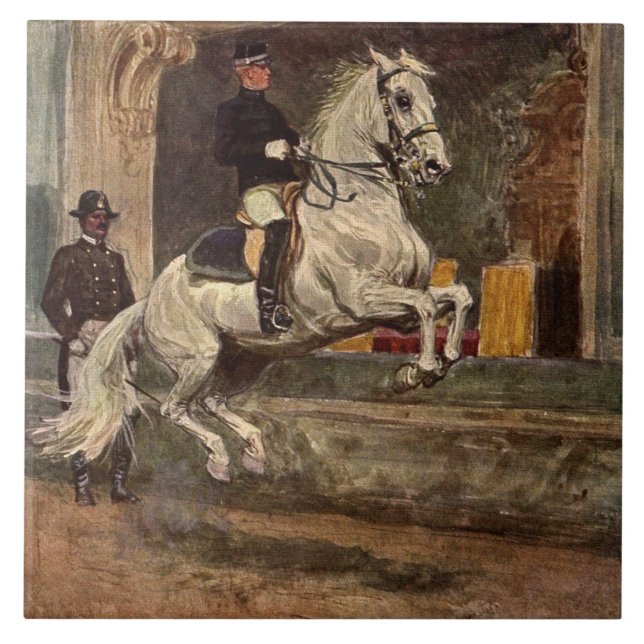 Azulejo De Cerâmica Garanhão branco Croupade de Lipizzan (Frente)