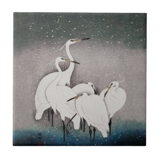 Azulejo De Cerâmica Garças Koson na Neve: Japonês Vintage