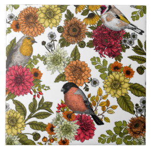 Azulejo De Cerâmica Garden birds and flowers 1