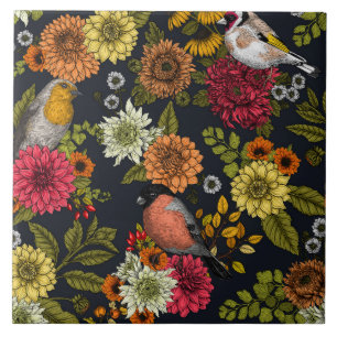 Azulejo De Cerâmica Garden birds and flowers 2