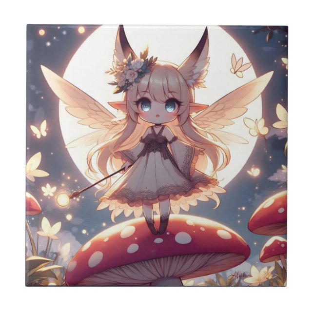 Azulejo De Cerâmica Garota Anime Pixie Hippie Lua Fada (Frente)