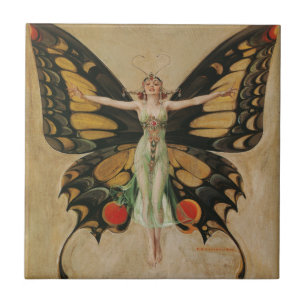 Azulejo De Cerâmica Garota Borboleta de Leyendecker Arte Deco Vintage