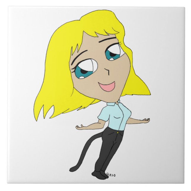 Azulejo De Cerâmica garota chibi com cauda (Frente)
