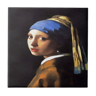 Azulejo De Cerâmica Garota com pérolas ouvindo Johannes Vermeer