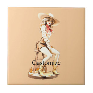 Azulejo De Cerâmica Garota Cowgirl Sentando Thunder_Cove