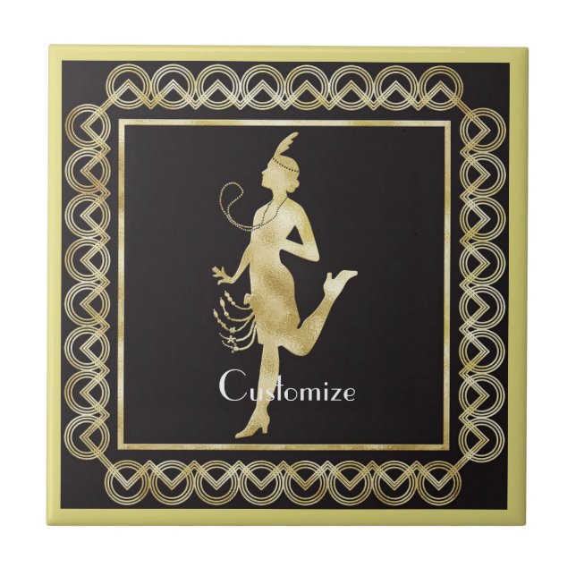 Azulejo De Cerâmica Garota Flapper de 1920 Thunder_Cove  (Frente)