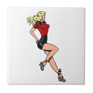 Azulejo De Cerâmica Garota Glamourosa Vintage ao Lado, Loira Explosiva