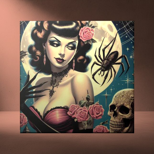 Azulejo De Cerâmica Garota Gótico da Pintura (Criador carregado)
