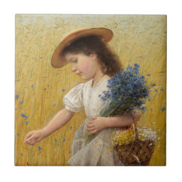 Azulejo De Cerâmica Garota jovem em um campo de trigo