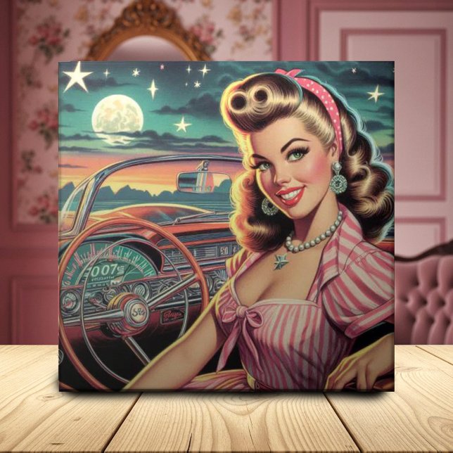 Azulejo De Cerâmica Garota Retro Bonita (Criador carregado)