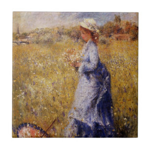 Azulejo De Cerâmica Garota reunindo flores por Renoir