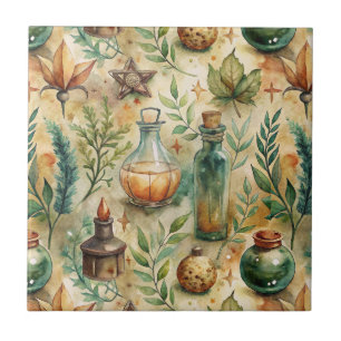 Azulejo De Cerâmica Garrafa de Feitiçaria Mística Verde Marrom