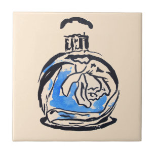 Azulejo De Cerâmica Garrafa de perfume azul da ilustração da forma