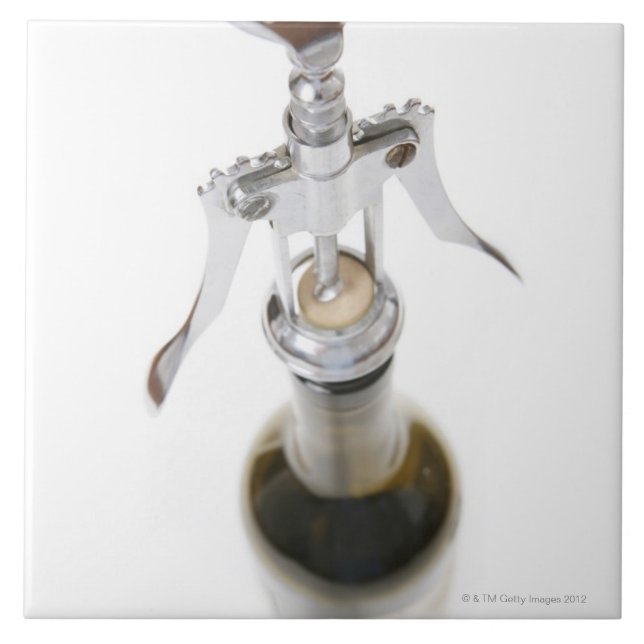 Azulejo De Cerâmica Garrafa de vinho com corkscrew. (Frente)
