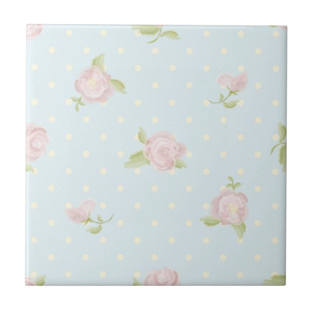 Azulejo De Cerâmica gasto branco floral do vermelho azul das bolinhas (Frente)