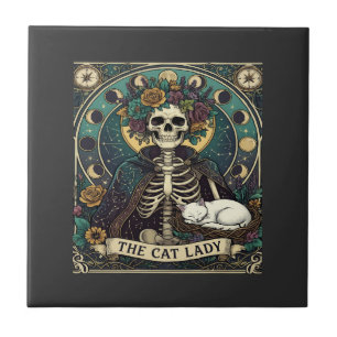Azulejo De Cerâmica Gata Senhora Haloween Esqueleto Floral Lua Bússola