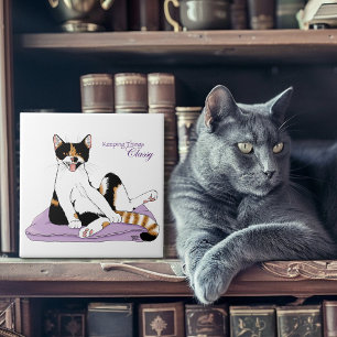 Azulejo De Cerâmica Gata Xícara Calico Roxa Esquisita e Sofisticada