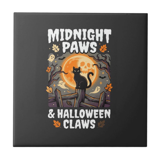 Azulejo De Cerâmica Gaticeira da Lua no Halloween (Frente)